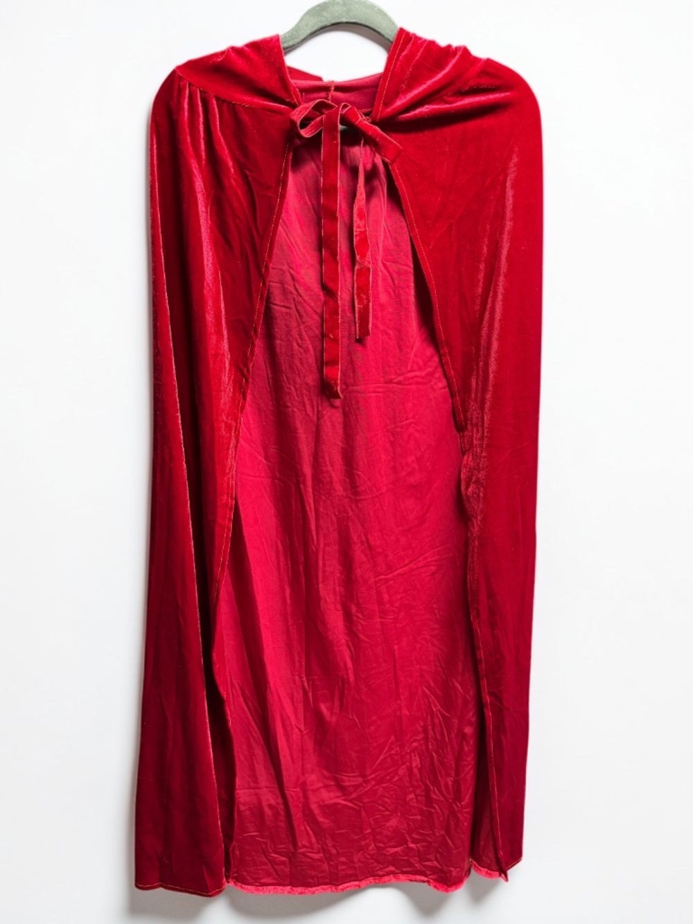 Red Velvet Hooded Cape Cloak XL Unisex Vampire Witch Costume Gothic Halloween - Picture 2 of 9